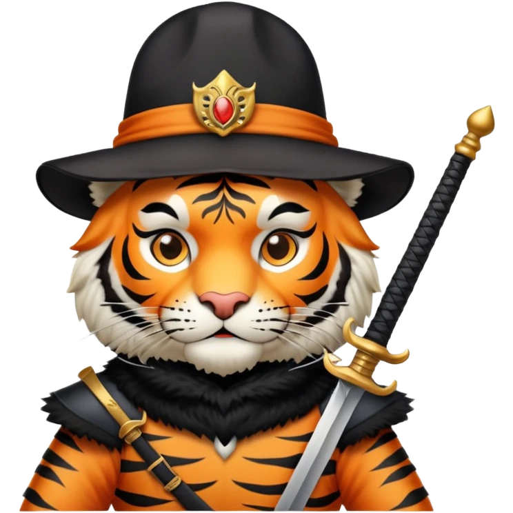 Tiger musketeer with hat and sword emoji