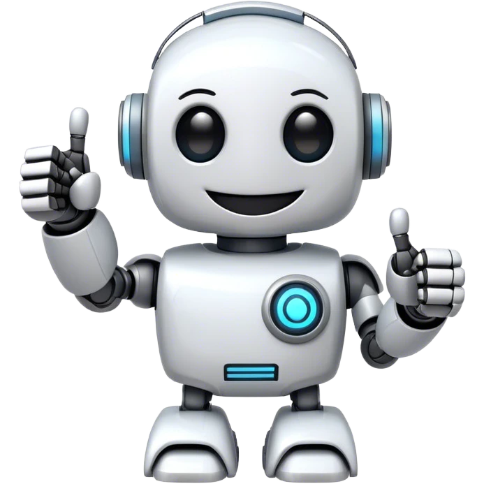portal-style cute robot with a big smile, giving a big thumbs-up emoji