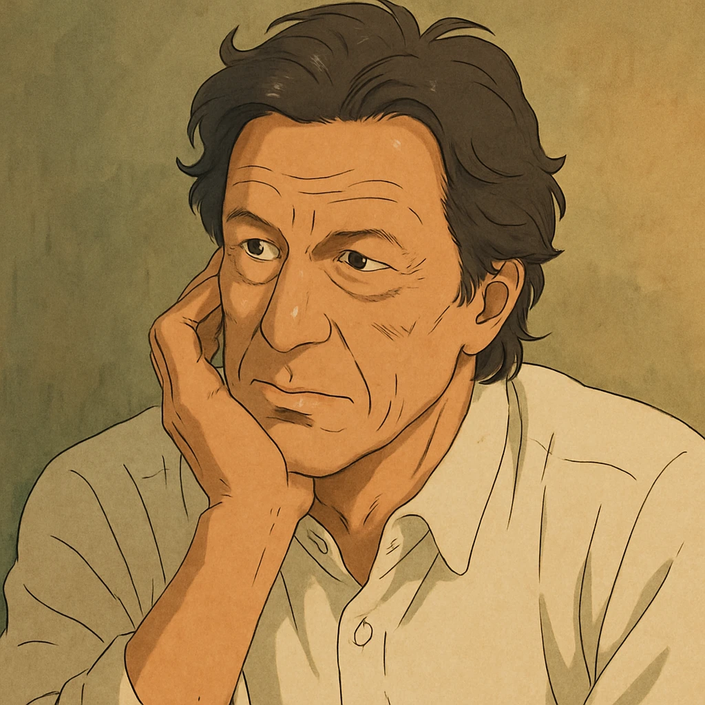 Imran Khan thinking, realistic face, detailed features, ghibli style, detailed, expressive emoji