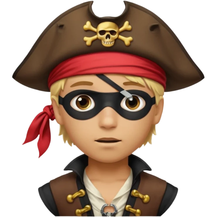 light brown hispanic boy with blond hair that is dressed as a pirate emoji