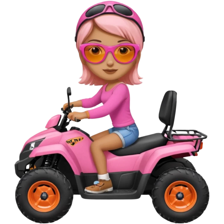 Atv ride girl in orange atv, pink top ,with sunglasses emoji