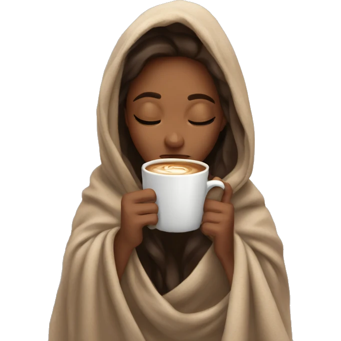 girl inside a blanket sipping coffee eyes closed emoji