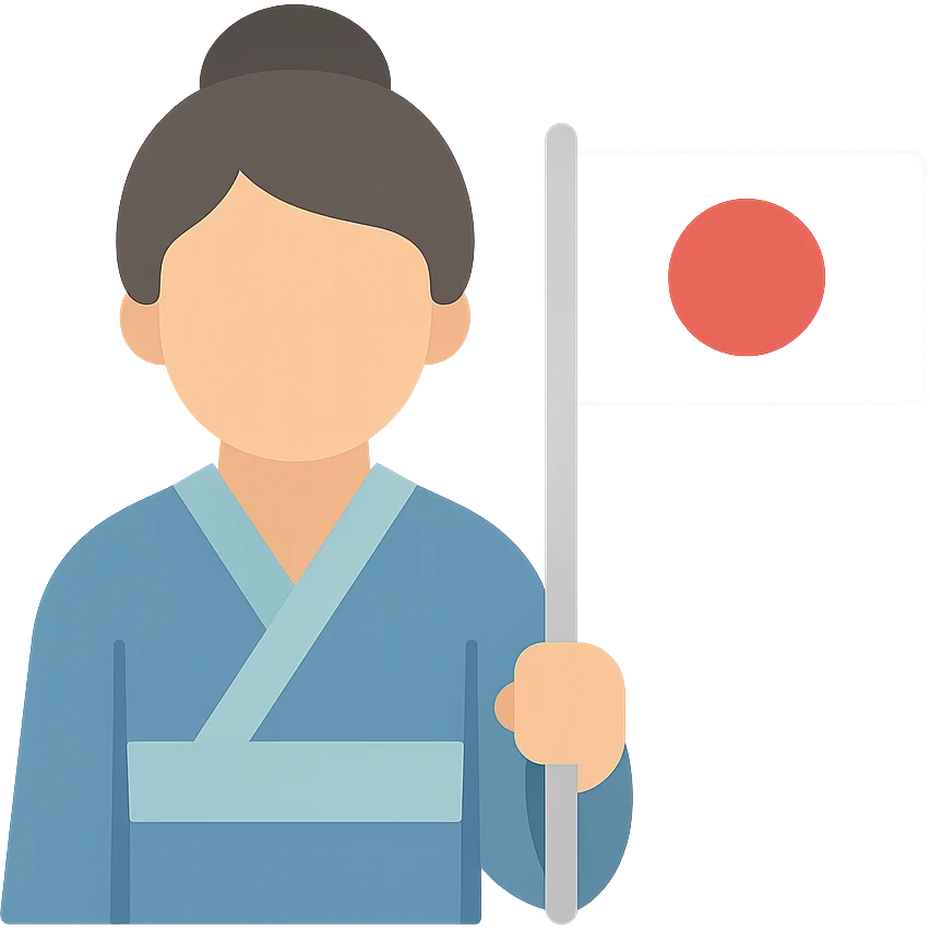 person in a traditional Japanese kimono holding the flag of Japan, color icon emoji