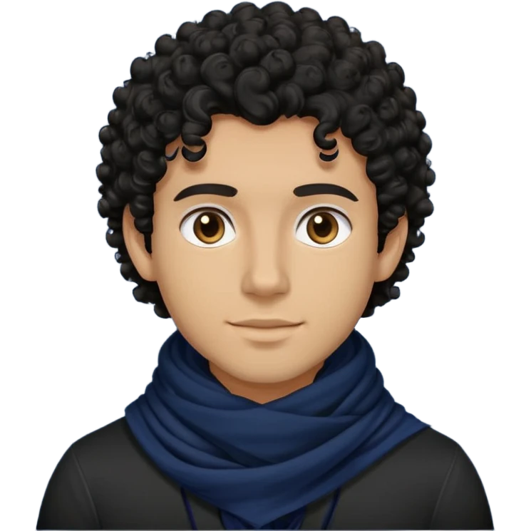 tan skin to deep skin guy, black curly hair, black shirt with navy scarf emoji
