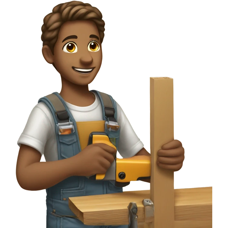smiling boy in casual shirt doing carpentry with Jesus  emoji