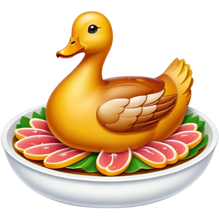 Nanjing salted duck with glistening skin slices, simplified emoji style with bold outlines and bright colors, cartoon style Jiangsu poultry dish emoji