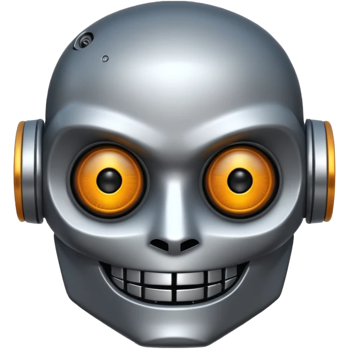 evil robot. Only its head. Low details. Make it smile emoji
