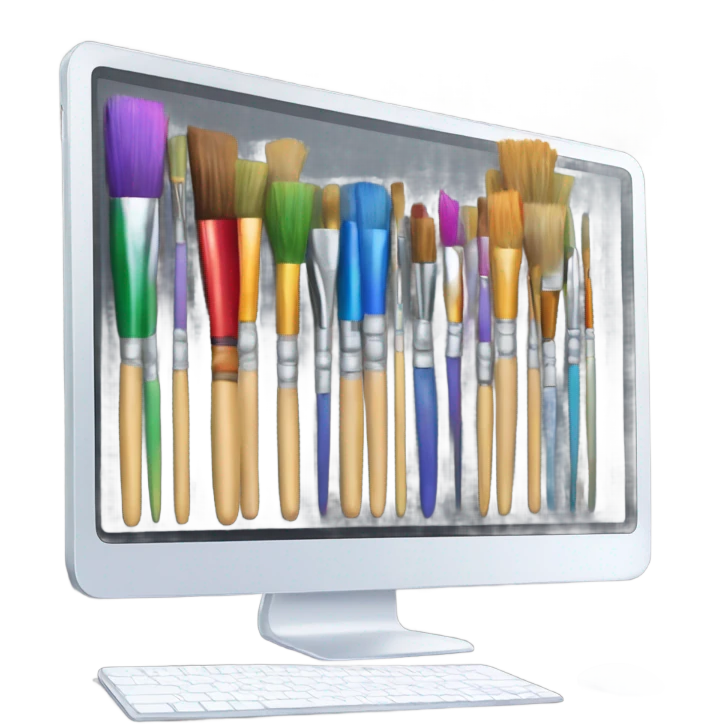 computer screen with art brushes emoji