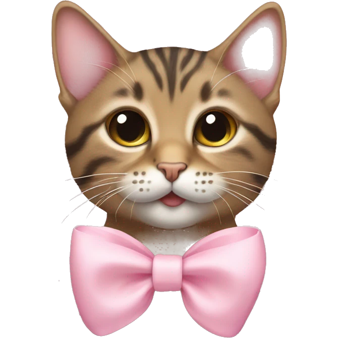 tabby cat with baby pink bow  emoji