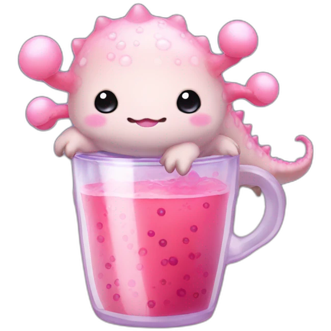 Axolotl drinks bubble tea kawaii  emoji