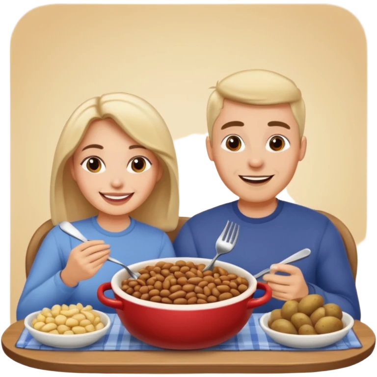 ligth couple having dinner of beans and potatoes emoji