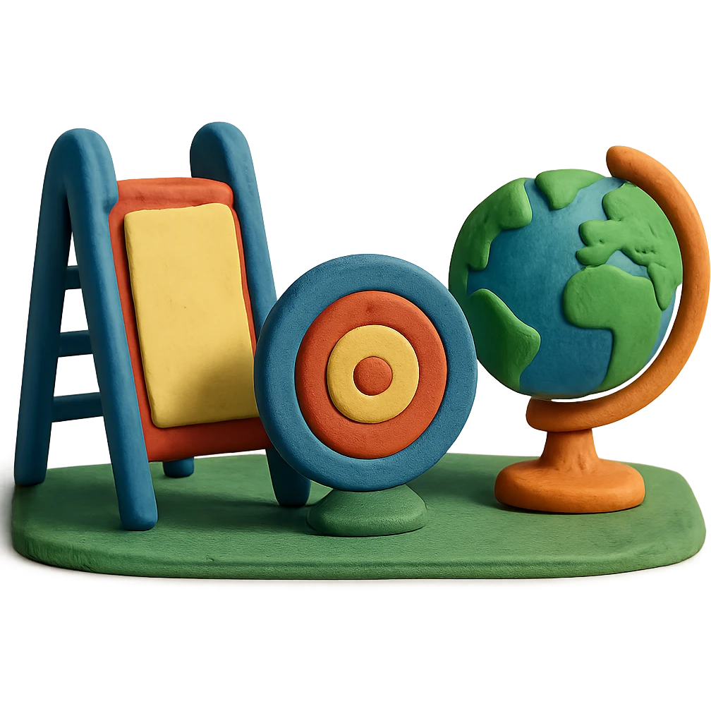 slide with paper, target, and globe emoji