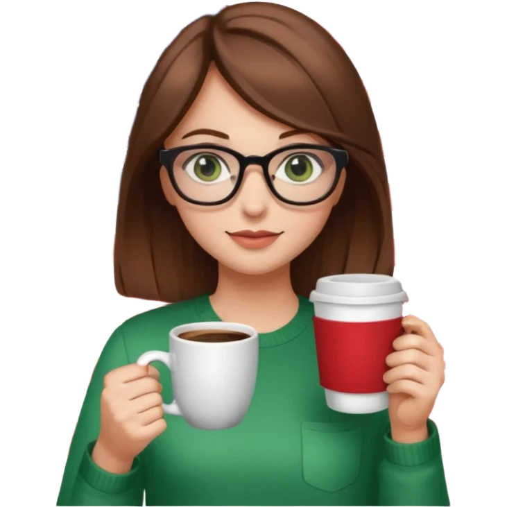 Девушка на фоне флага америки в очках и с кофе, коричневые волосы и зеленые глаза emoji