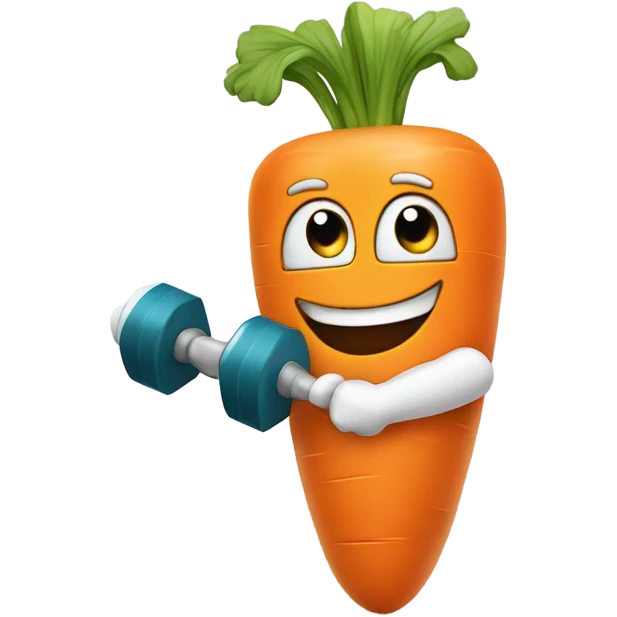 Generate an energetic carrot emoji wearing a sweatband, lifting tiny dumbbells, and looking motivated. emoji