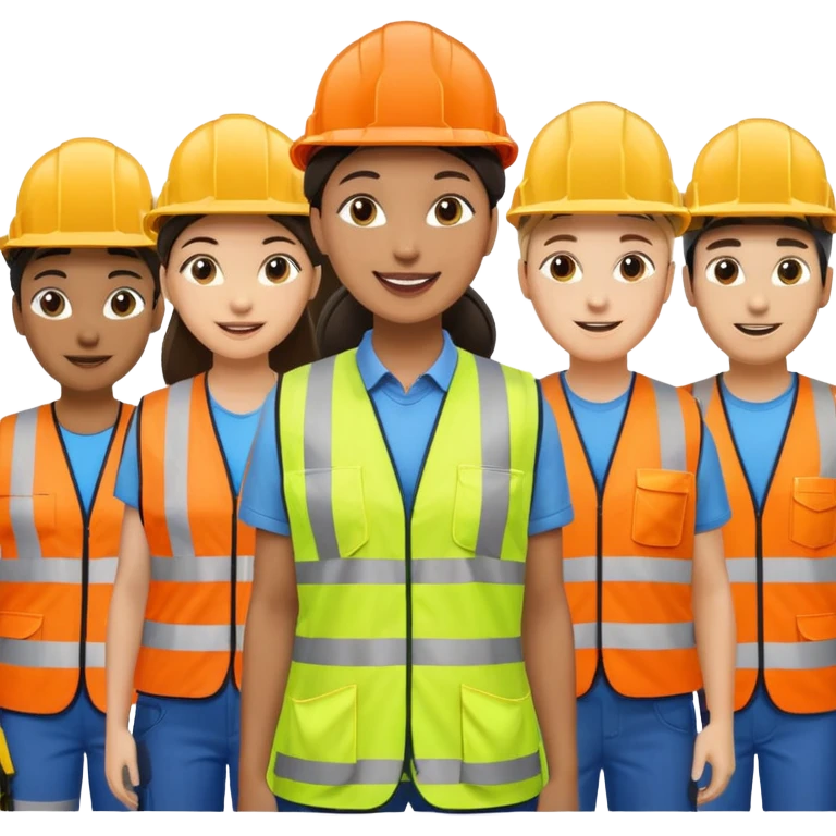 group of railway engineers mixed races and genders behind a table emoji