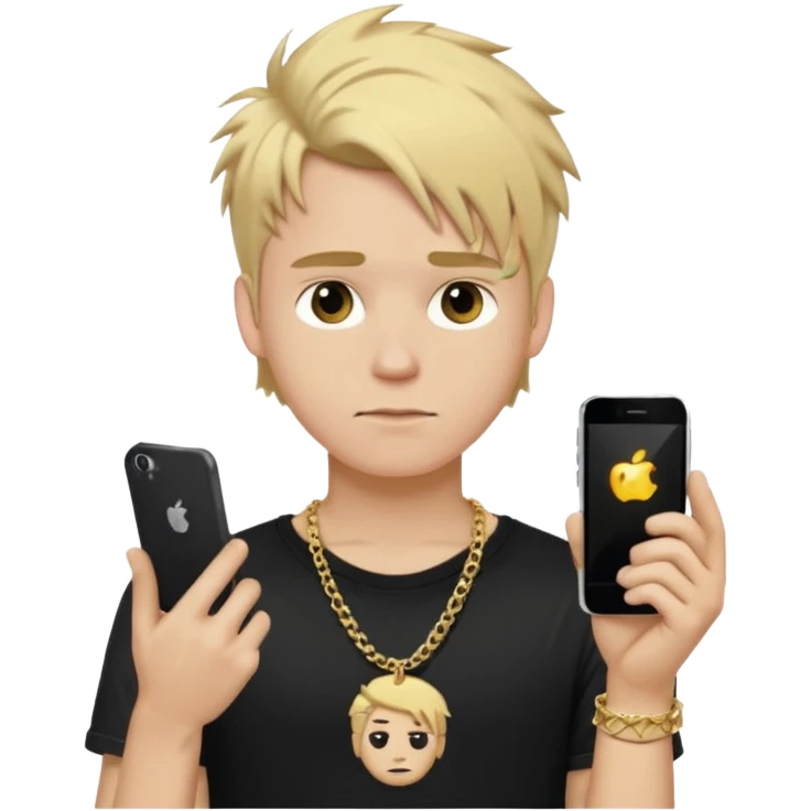 make a iphone emoji who is a white man that looks young with messy blonde medium hair with a black punk shirt and a golden neckless emoji