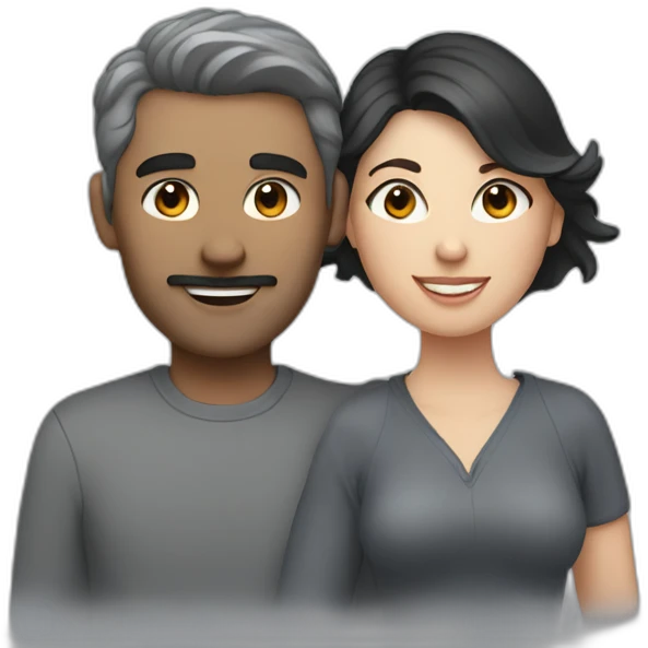 a couple of men and women with dark hair with a gray british cat emoji