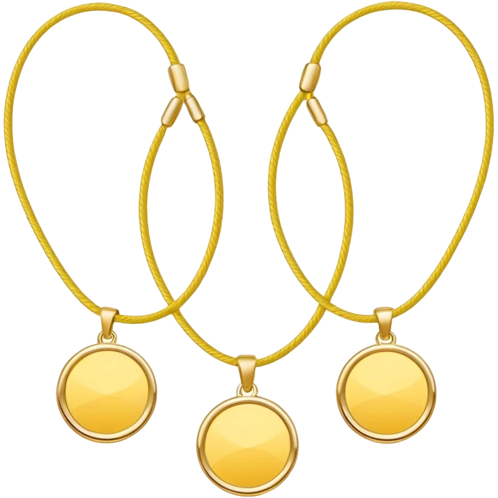 A simple yellow thread with two small gold circular pendants. Minimal line art style, clean and elegant. emoji