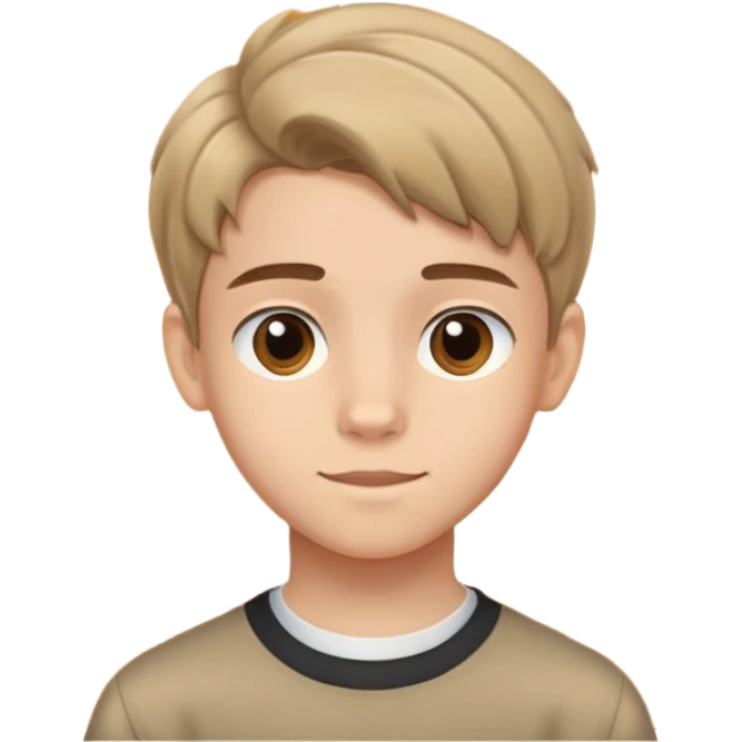 14-year-old boy with light skin, brown curtain hairstyle parted in the middle, warm friendly expression emoji