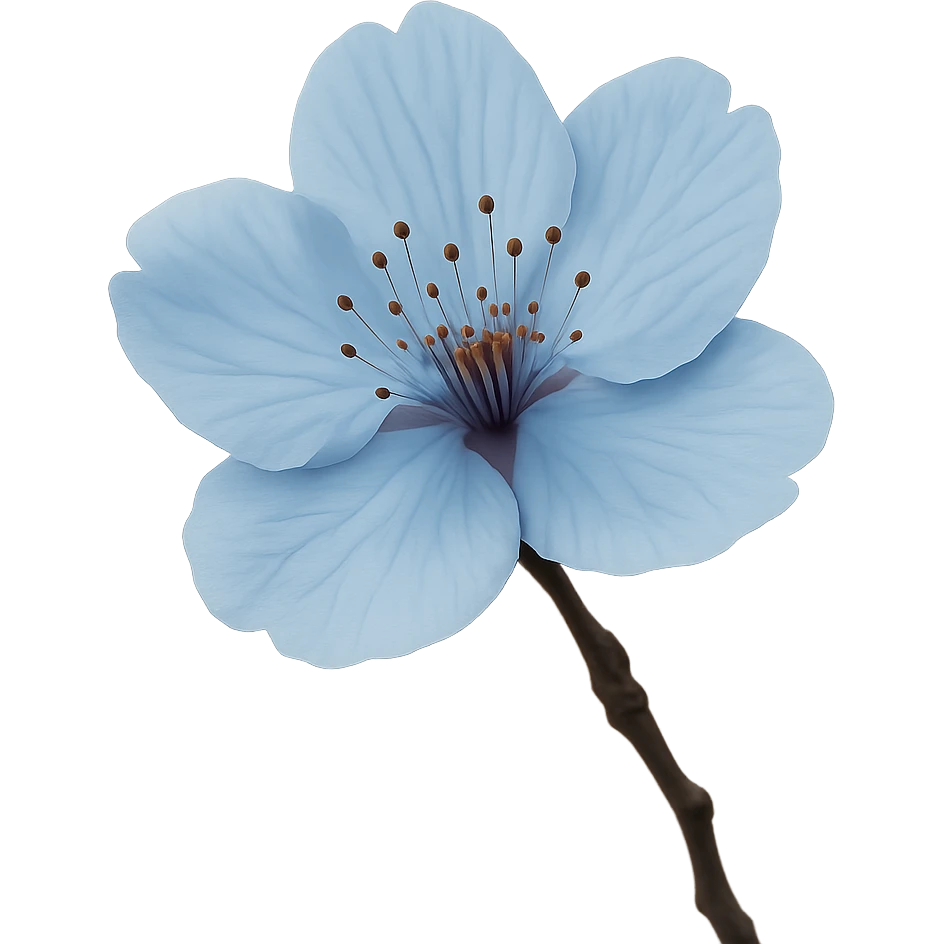 show realistic one blue cherry blossom, remove background emoji