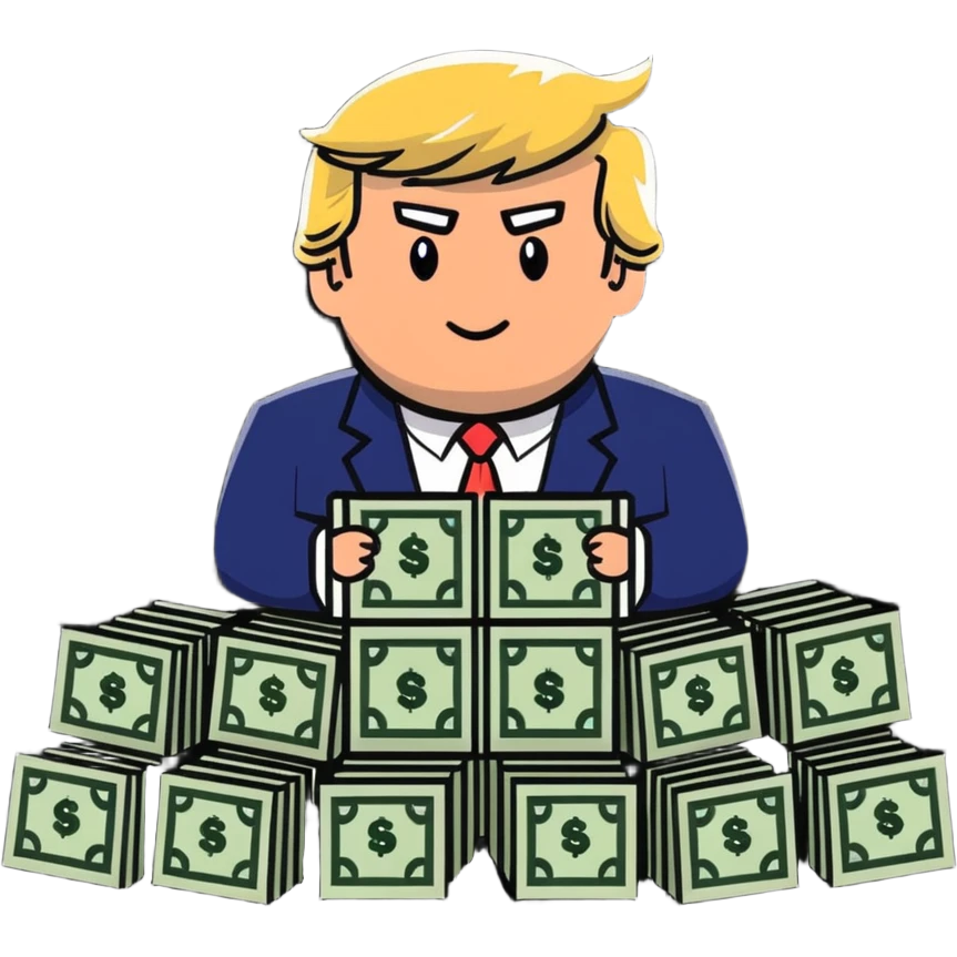 President Trump with piles of money emoji