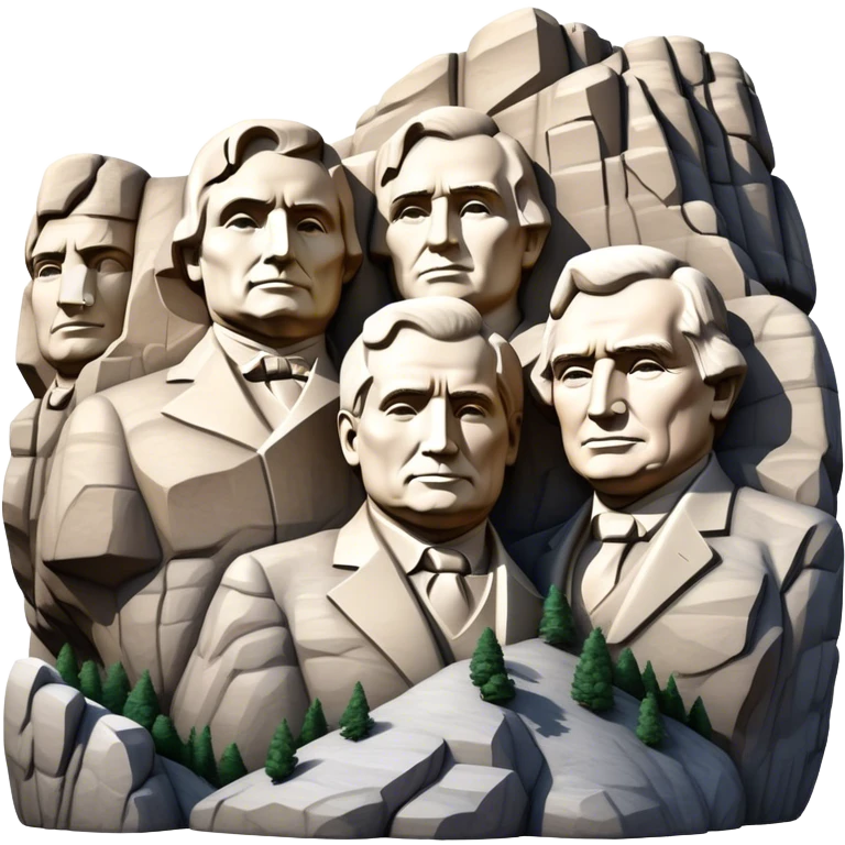 Cinematic Realistic Mount Rushmore Landmark Emoji, featuring the carved faces of four U.S. presidents, etched into the granite mountainside with dramatic lighting accentuating the rock textures. emoji