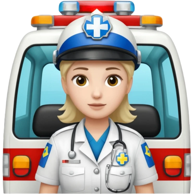 an ambulance driven by peluche emoji