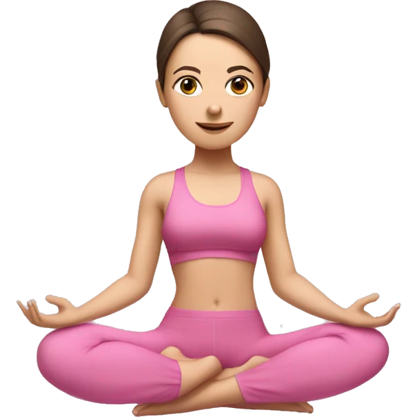 Brunette white girl in pink suit doing yoga with clothed eyes and band on her head emoji