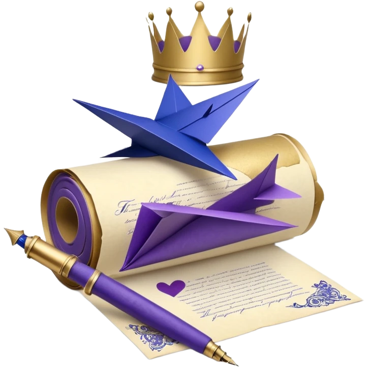 Create 10–15 playful Telegram stickers for “Royal Paper” featuring paper, printing tools, and royal colors. Stickers should be clear without text and fun. emoji
