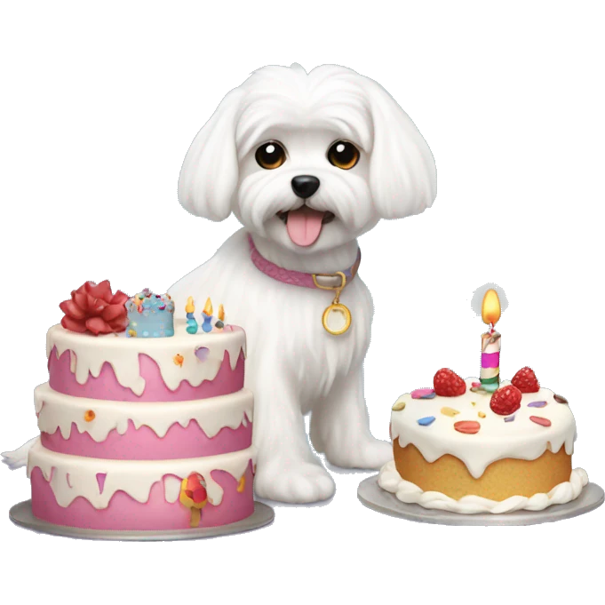  white maltese dog and birthday cake emoji