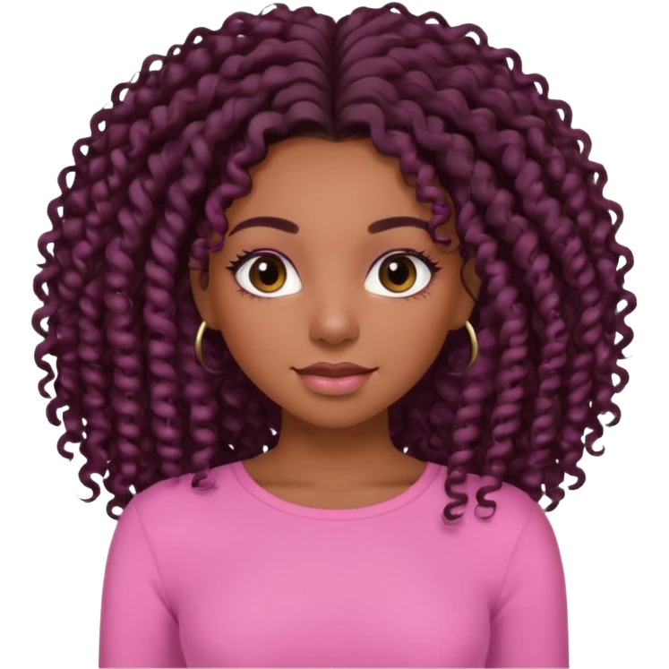 Black girl with long curly hair with lashes In a pink top emoji