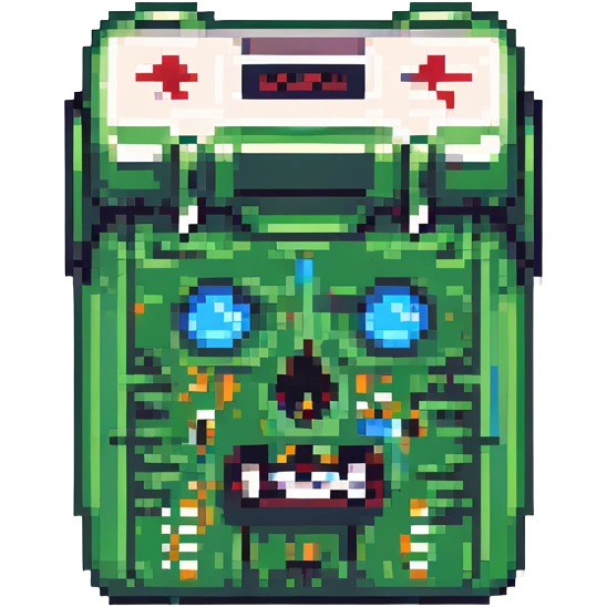 8-bit style dead battery icon with X-shaped eyes emoji