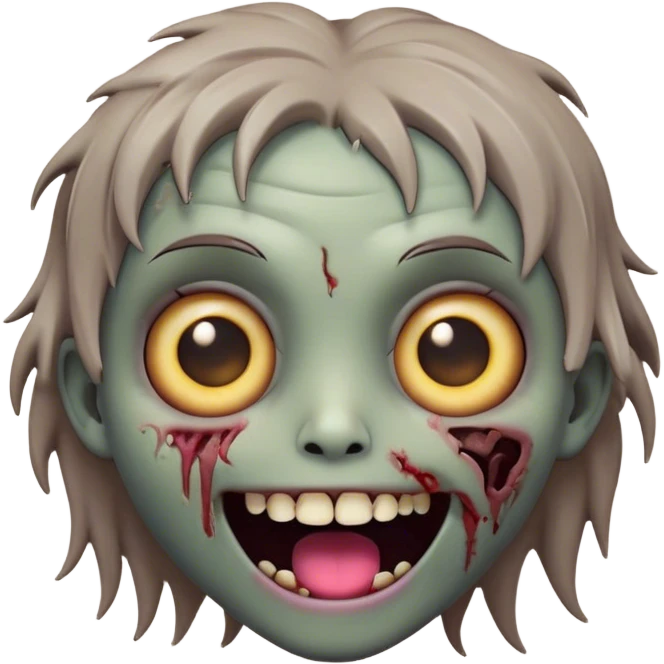 Cinematic Cute Zombie Portrait Emoji, with a delightfully quirky, slightly disheveled face in muted ashen hues, featuring quirky bright eyes and a playful, stitched-together smile, simplified yet irresistibly charming, highly detailed with a soft glowing outline that captures the adorable, offbeat spirit of a zombie who’s more cute than creepy! emoji