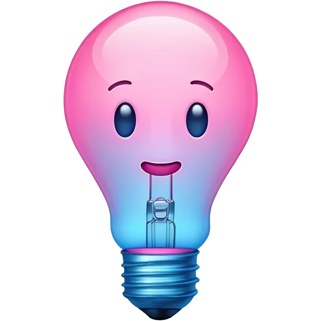 neon lightbulb, glowing blue and pink, emoji style, soft glossy highlight, modern minimal shape emoji