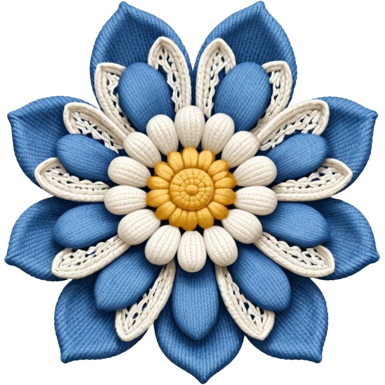 Denim and white crochet flower emoji