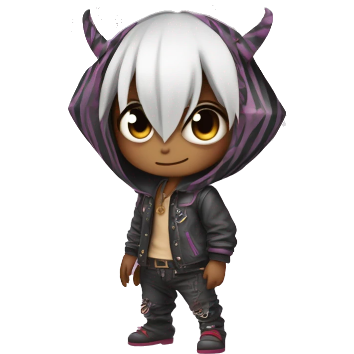 an edgy cute kawaii vernid-fionbri with splash patterns full body emoji