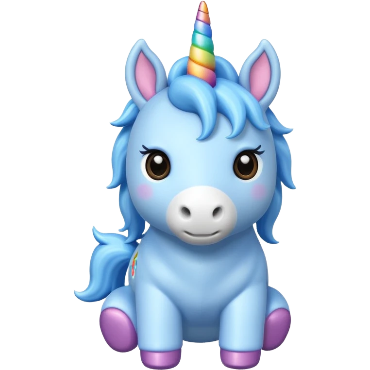 blue unicorn toy facing camera emoji