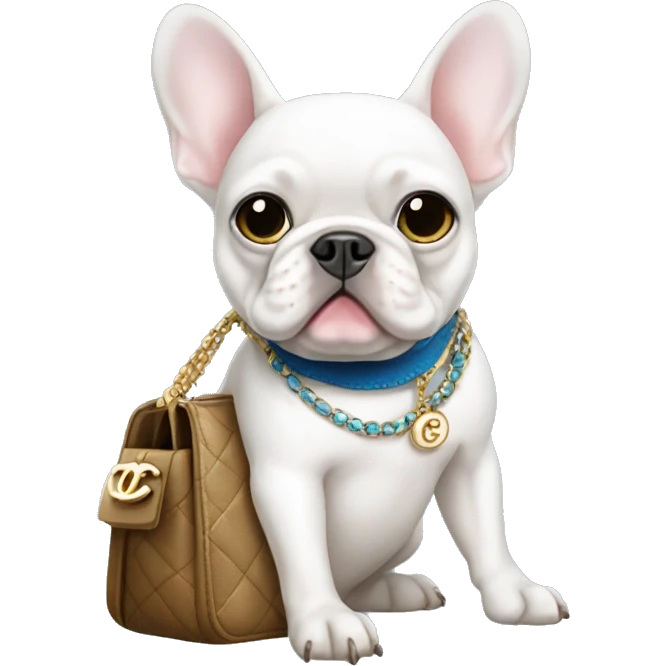 White French bulldog blue eyes holding a Chanel purse emoji