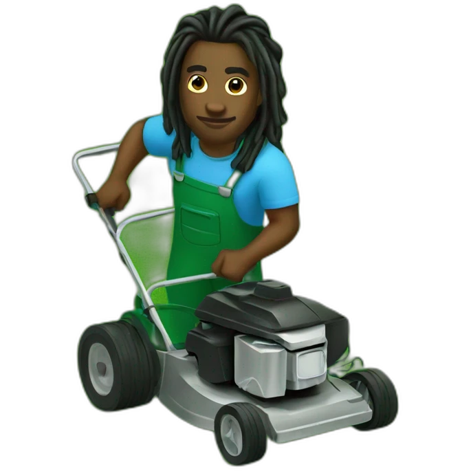 Dark Black man with dreads mowing lawn aerial view  emoji