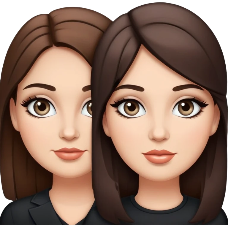 Less Chubby Happy sisters, brunettes, grey eyes, makeup, stylish emoji
