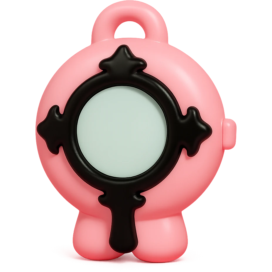 BLACKPINK-inspired gothic compact mirror, no hearts, glossy and bold, black and pink emoji