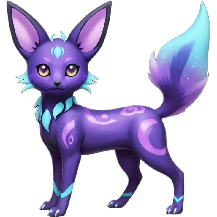 Rare realistic purple indigo violet nebulae shiny sparkly dark-neon glowing bioluminescent edgy badass epic pretty beautiful handsome gorgeous aesthetic colorful vibrant Vernid-Trico-Umbreon-Espeon-species-Fakemon-creature by LiLaiRa, 4 legs, 1 tail, random markings, (full body) emoji