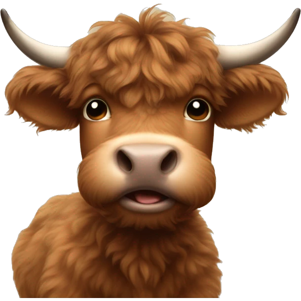brown fluffy baby scottish cow with a small bow on head emoji