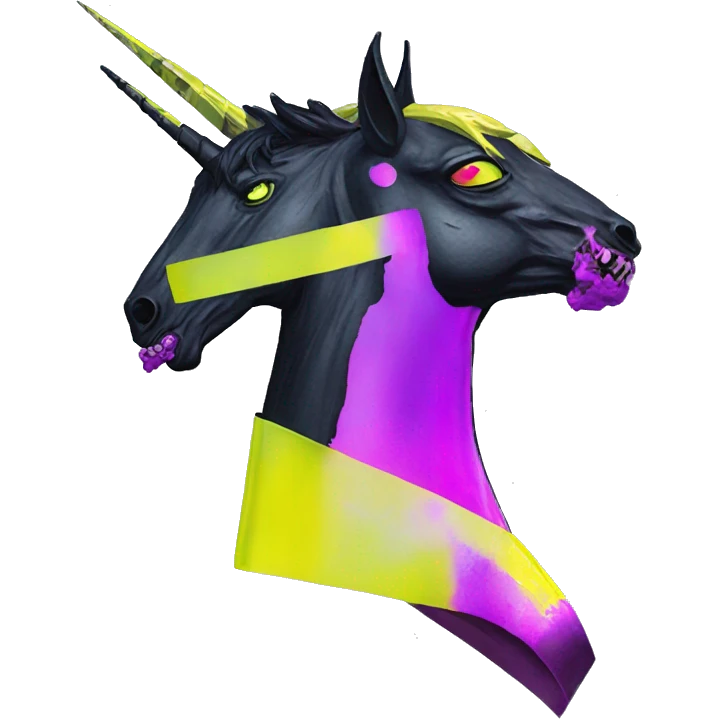 .Zombie_ Vaporwave black holographic oilslick zombie unicorn yellow caution tape graffiti Pegasus  emoji