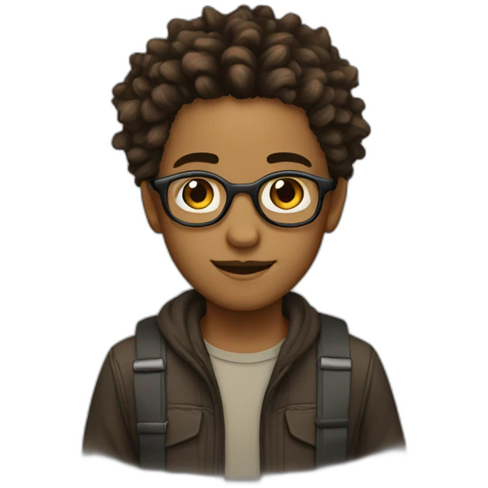 a boy that wear a glasses with her dread hair and marron eyes emoji