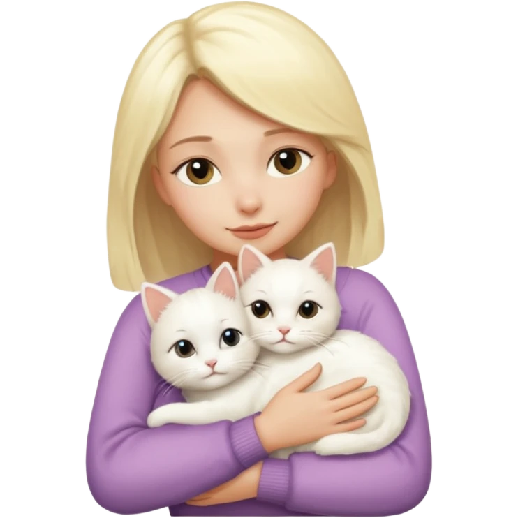 ["Blonde woman hugging a small white cat."] 546464564 emoji