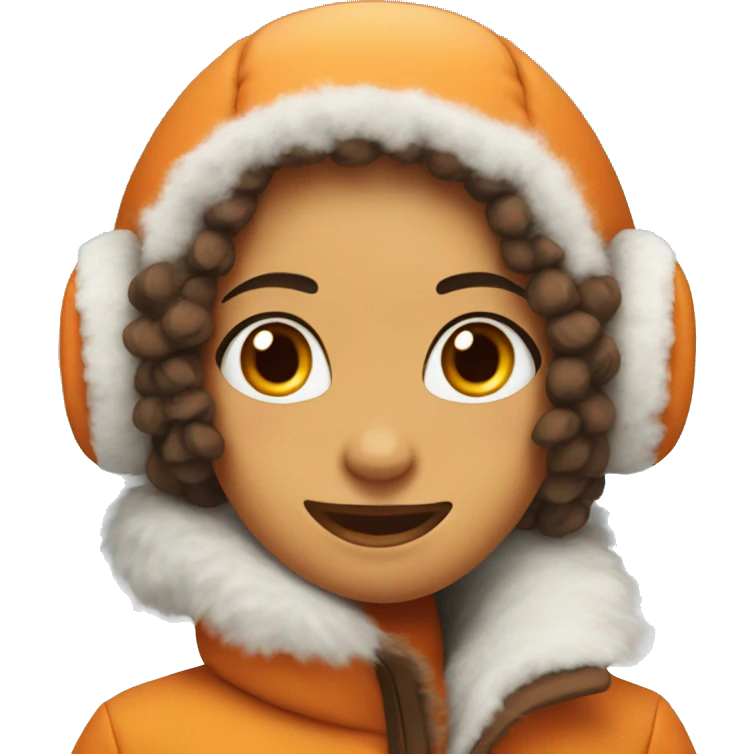 Orange front with brown with fuzzy white ear muffs striking features female winter in snow   emoji