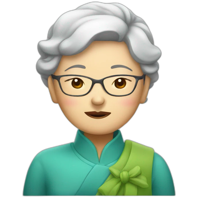 Chinese senior lady looks sleepy wear glasses emoji