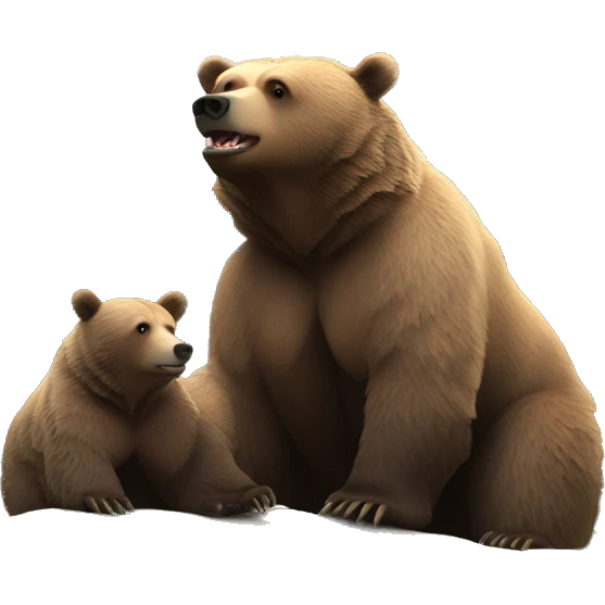 Grizzly bear mama with cub mountain backdrop  emoji