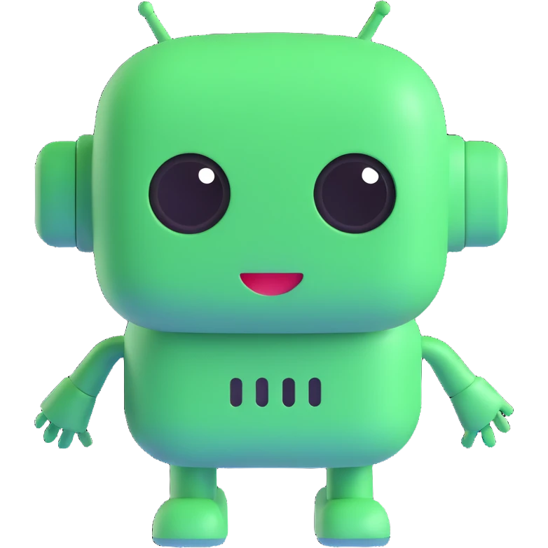 A green chat bot with a surprised expression emoji
